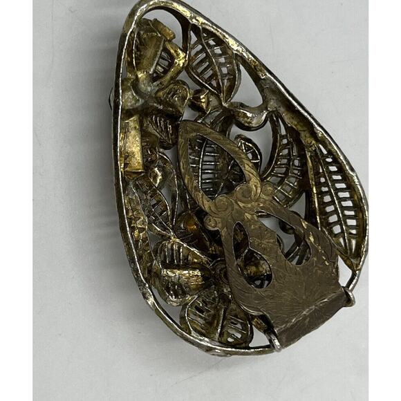 Antique 1930’s Multi-Color Glass Rhinestone Large Tear Drop Fur Dress Clip - Picture 6 of 8